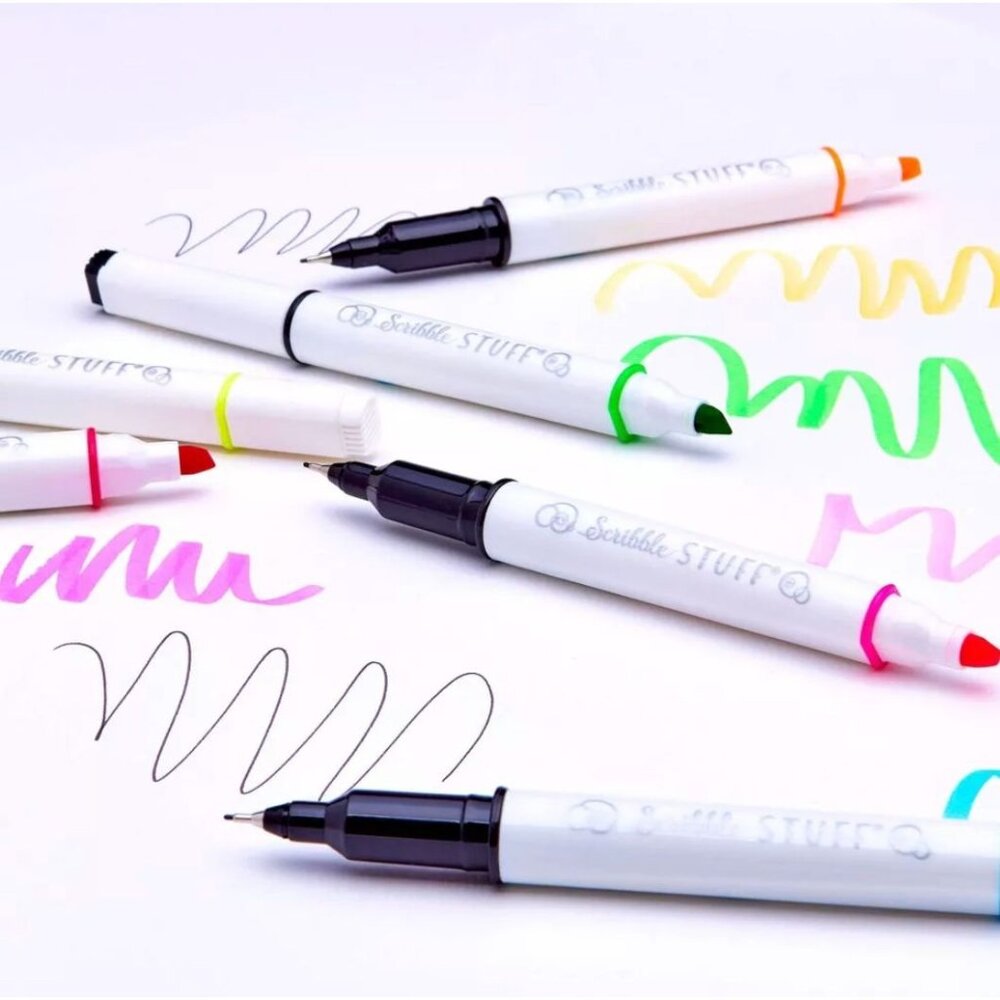 Scribble Stuff 8-Pack Double-Ended Felt Pens & Highlighters Bleed or Smear Resis - Picture 9 of 9